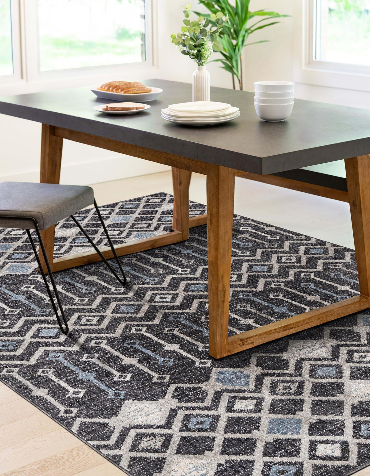 Geo Garden Lattice Collection Area Rug -  Andalusia Rectangle Charcoal Gray  lifestyle 9