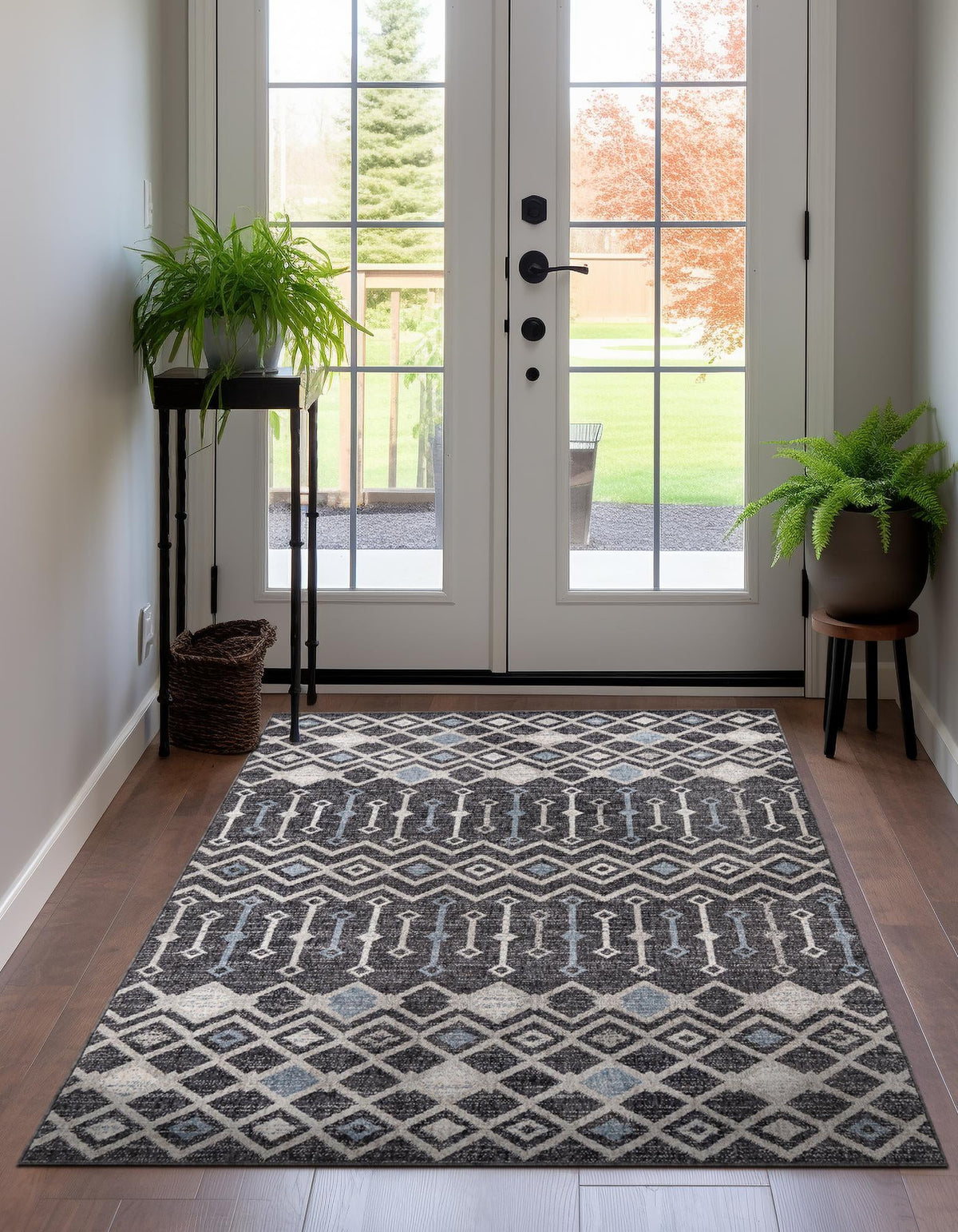 Geo Garden Lattice Collection Area Rug -  Andalusia Rectangle Charcoal Gray  lifestyle 15