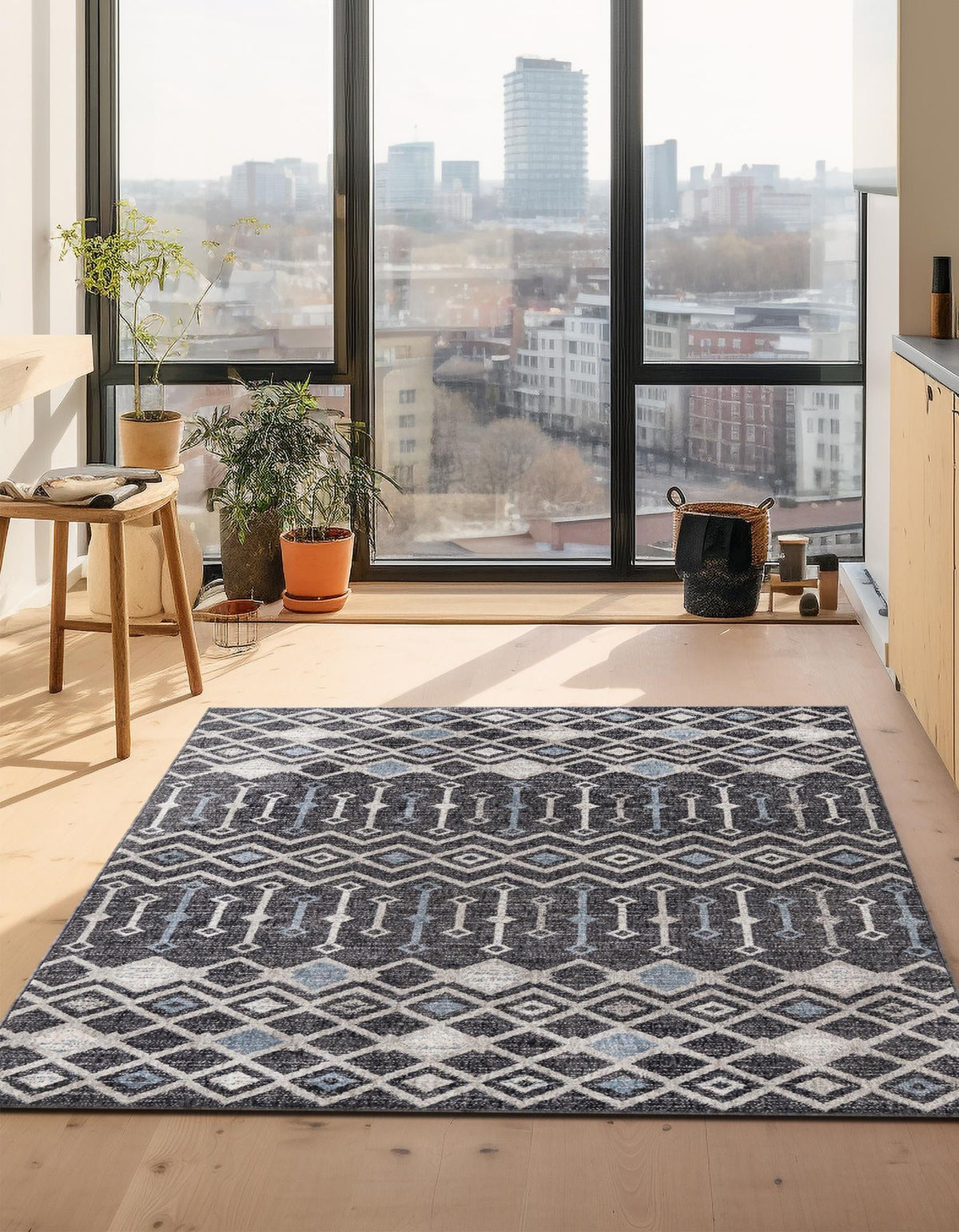 Geo Garden Lattice Collection Area Rug -  Andalusia Rectangle Charcoal Gray  lifestyle 17