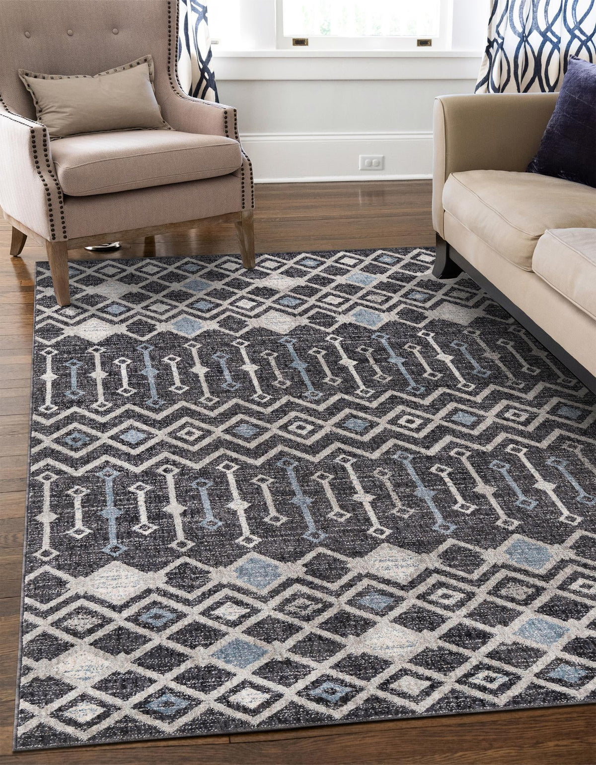 Geo Garden Lattice Collection Area Rug -  Andalusia Rectangle Charcoal Gray  lifestyle 19