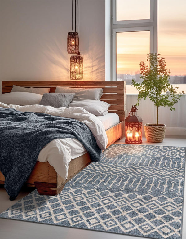 Geo Garden Lattice Collection Area Rug -  Andalusia Rectangle Harbor Blue  lifestyle 13