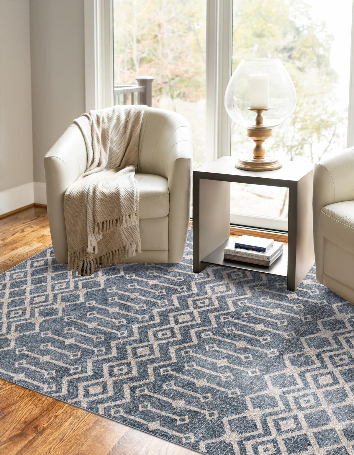 Geo Garden Lattice Collection Area Rug -  Andalusia Rectangle Harbor Blue  lifestyle 48