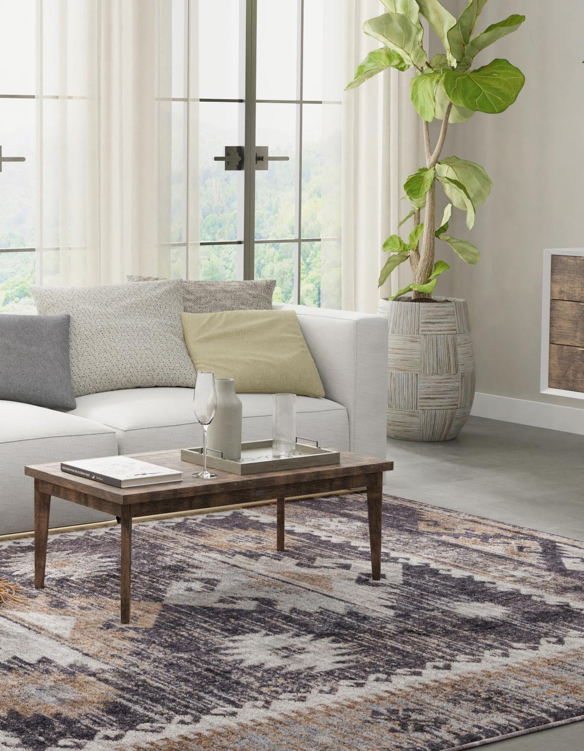 Desert Modern Eco Rug Series Collection Area Rug -  Mojave Rectangle Charcoal Gray  lifestyle 14