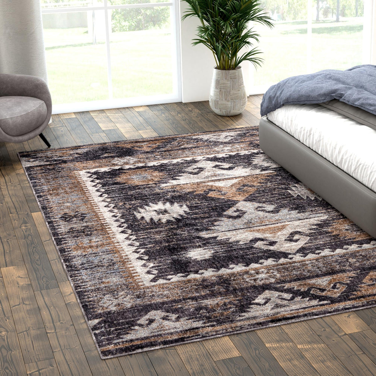 Desert Modern Eco Rug Series Collection Area Rug -  Mojave Rectangle Charcoal Gray  lifestyle 22