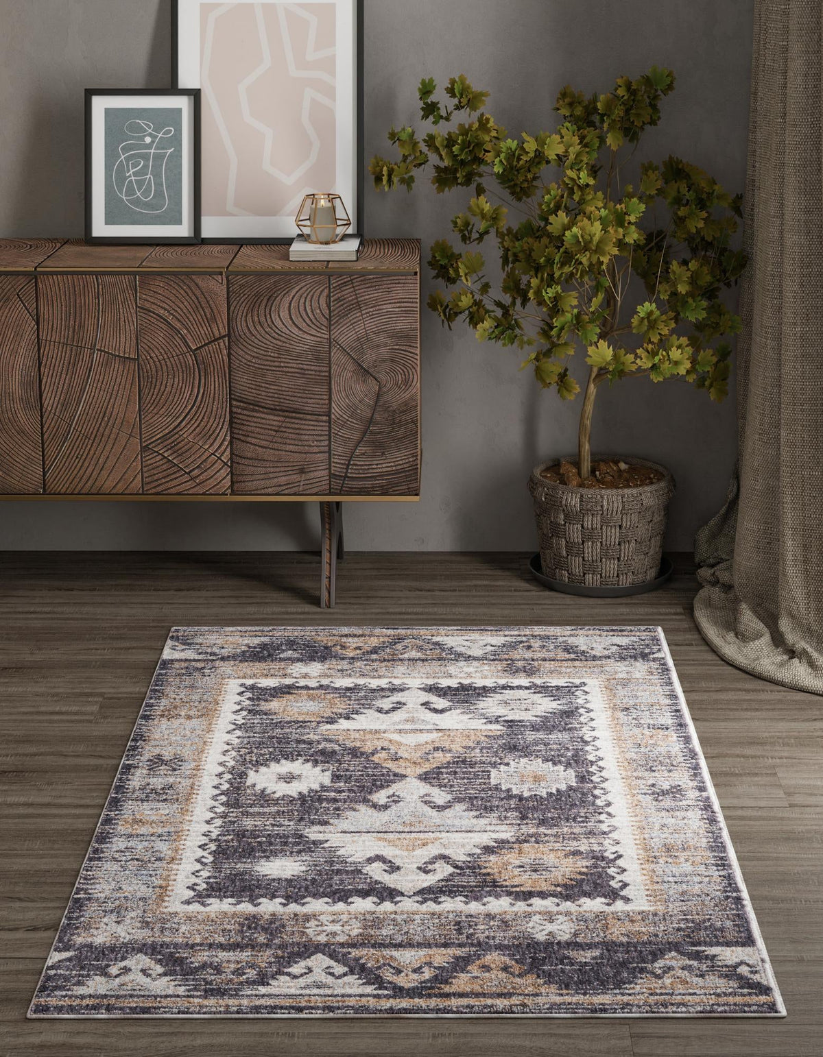 Desert Modern Eco Rug Series Collection Area Rug -  Mojave Rectangle Charcoal Gray  lifestyle 21