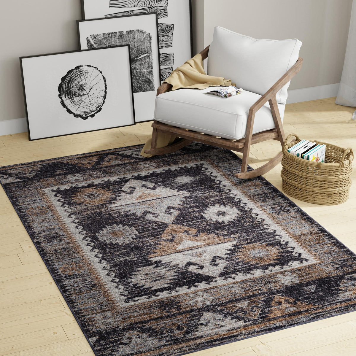 Desert Modern Eco Rug Series Collection Area Rug -  Mojave Rectangle Charcoal Gray  lifestyle 30