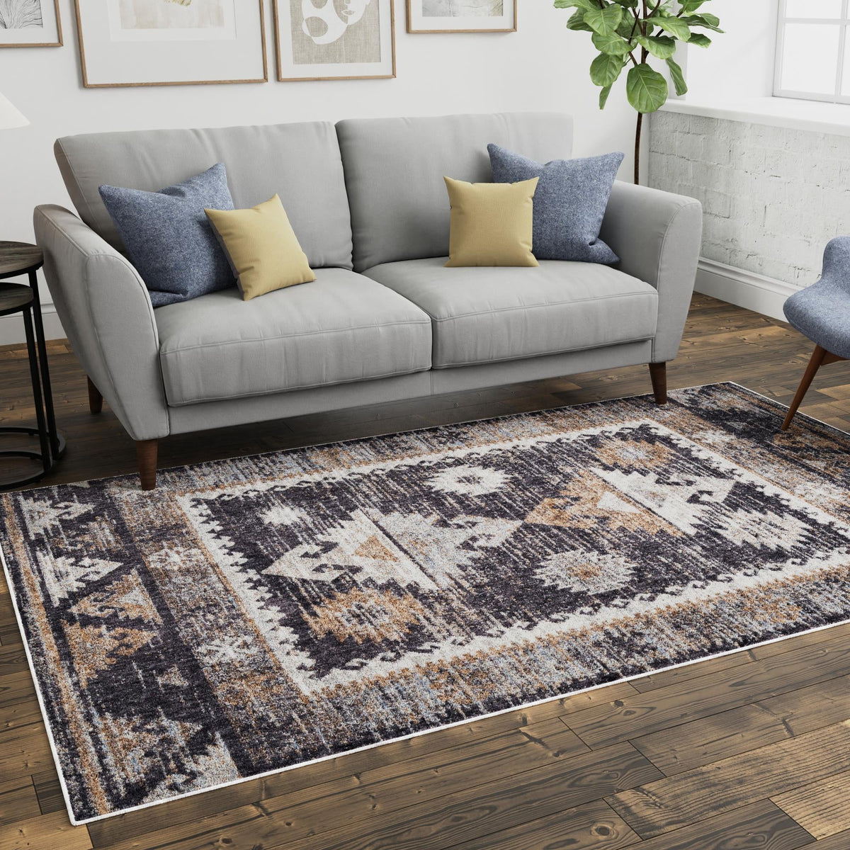 Desert Modern Eco Rug Series Collection Area Rug -  Mojave Rectangle Charcoal Gray  lifestyle 33