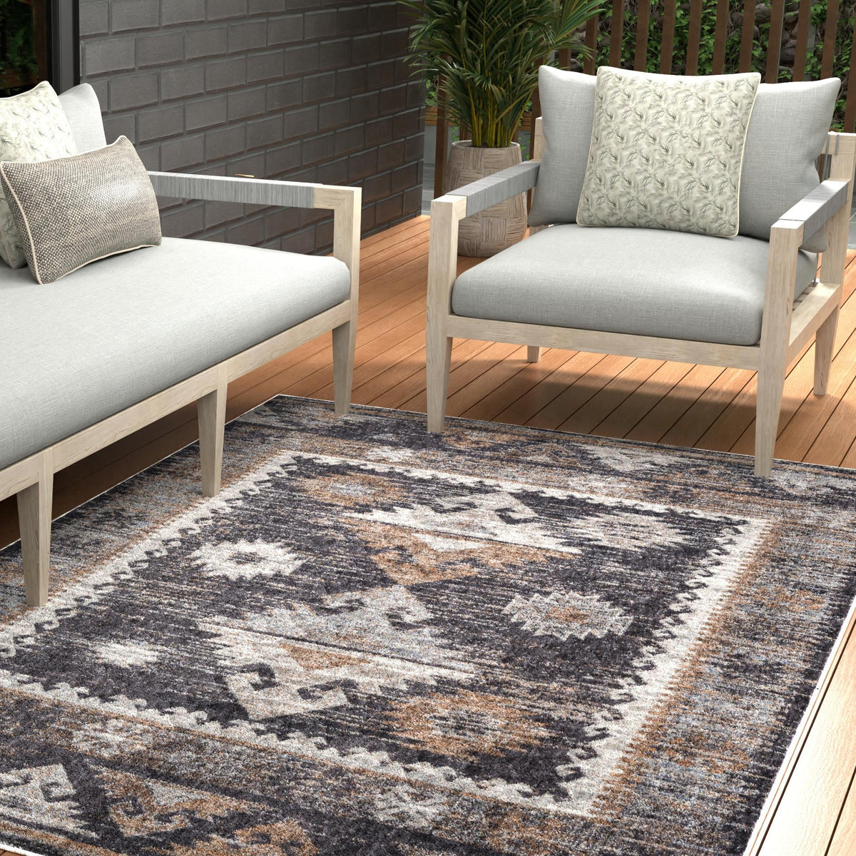 Desert Modern Eco Rug Series Collection Area Rug -  Mojave Rectangle Charcoal Gray  lifestyle 35