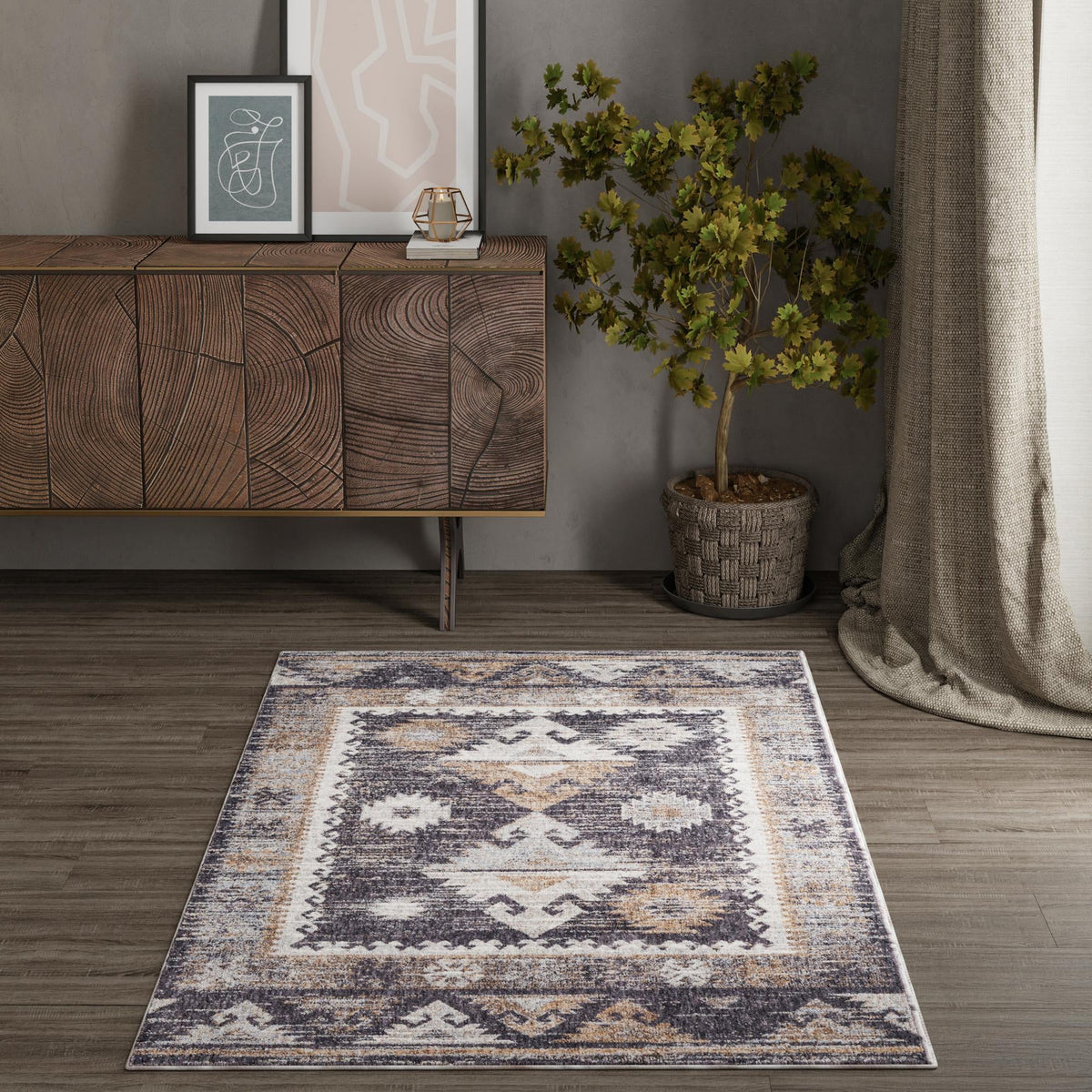 Desert Modern Eco Rug Series Collection Area Rug -  Mojave Rectangle Charcoal Gray  lifestyle 36
