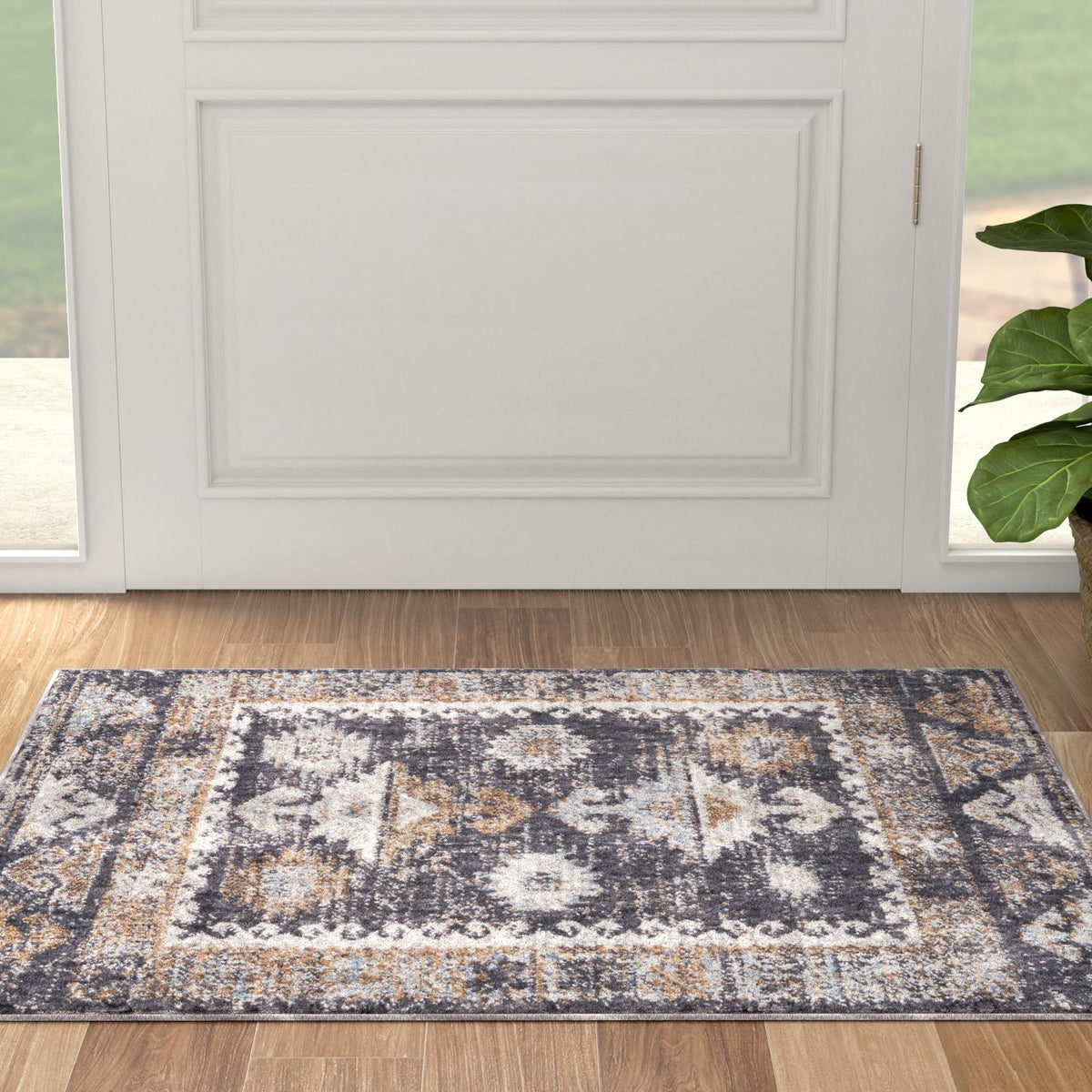 Desert Modern Eco Rug Series Collection Area Rug -  Mojave Rectangle Charcoal Gray  lifestyle 27