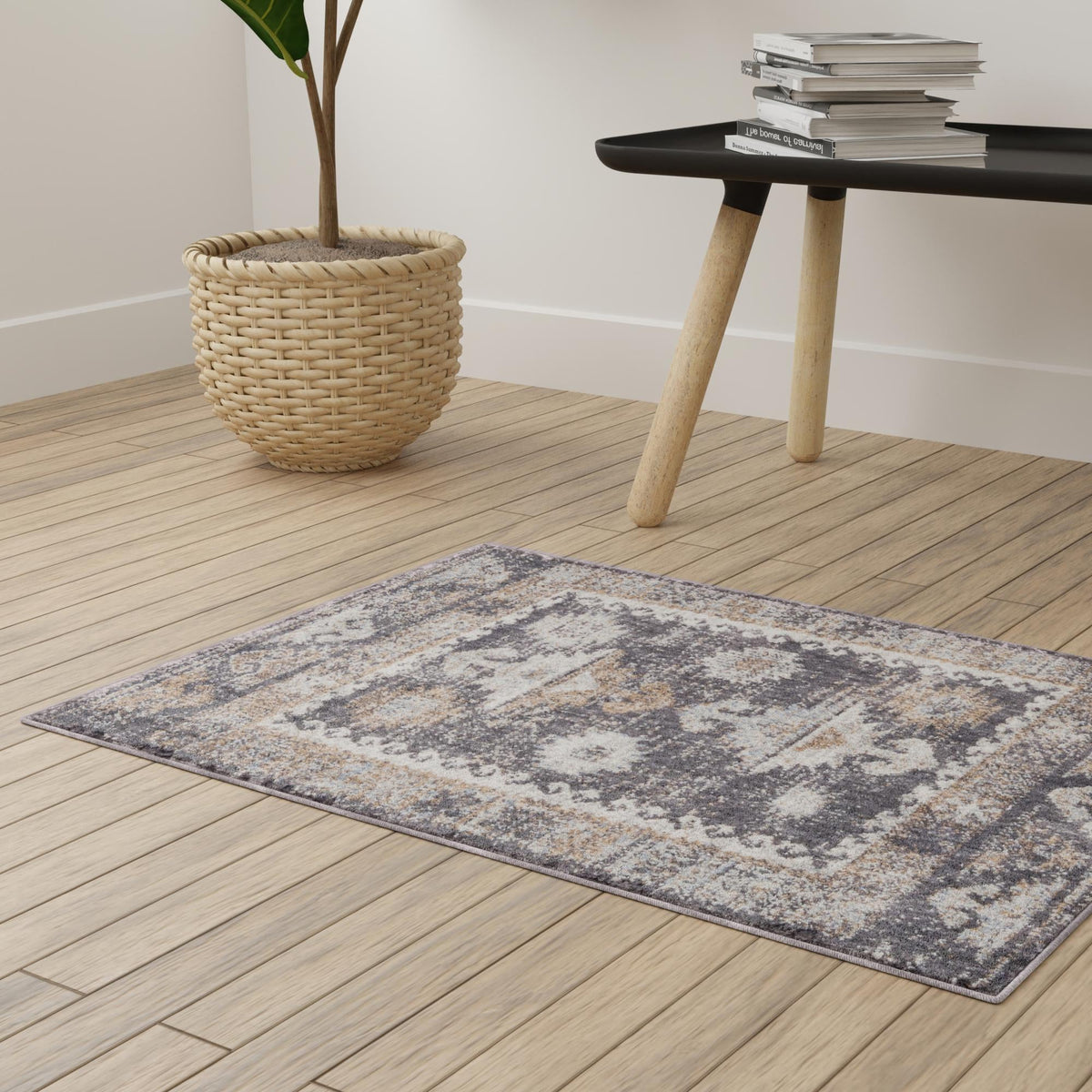 Desert Modern Eco Rug Series Collection Area Rug -  Mojave Rectangle Charcoal Gray  lifestyle 34