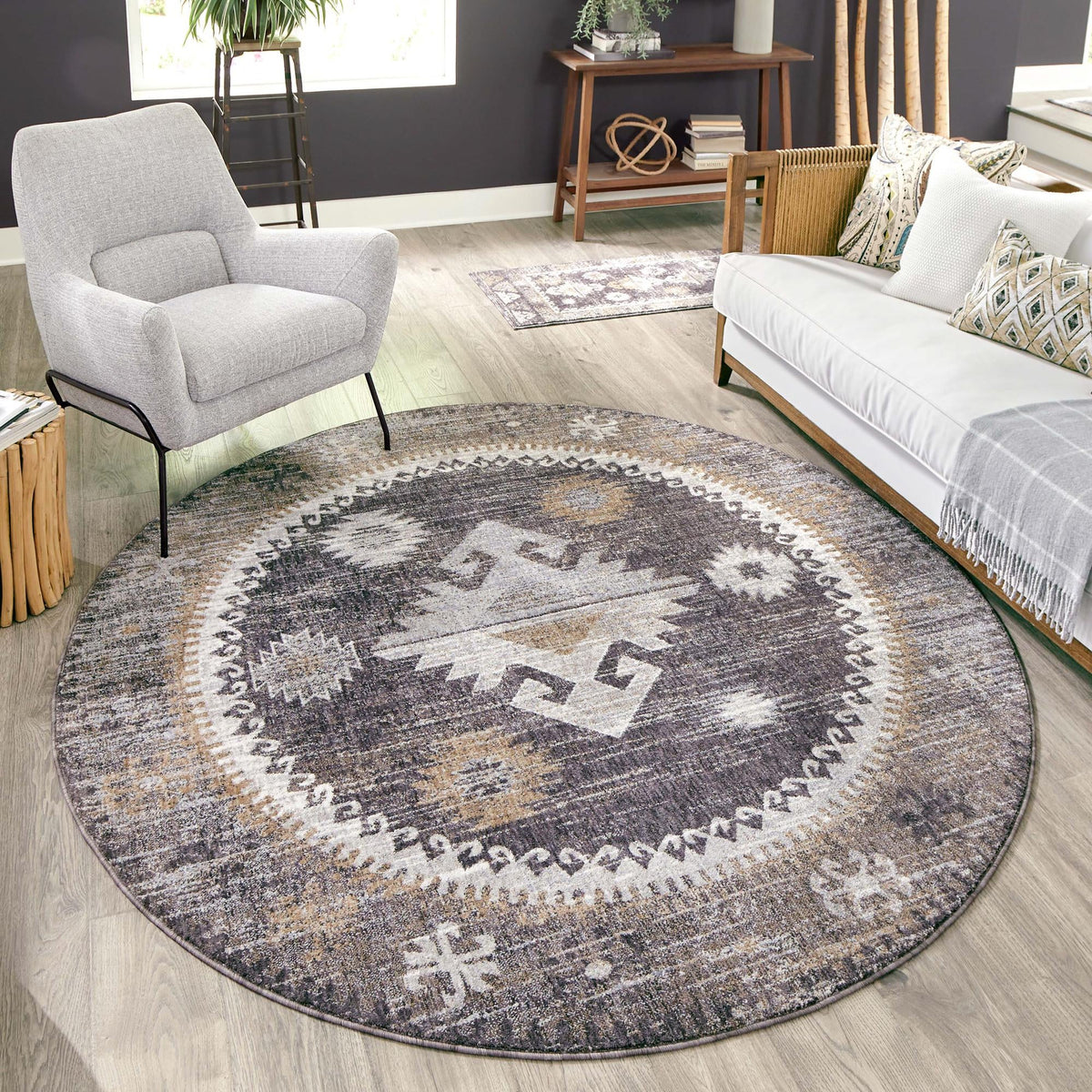 Desert Modern Eco Rug Series Collection Area Rug -  Mojave Round Charcoal Gray  lifestyle 61