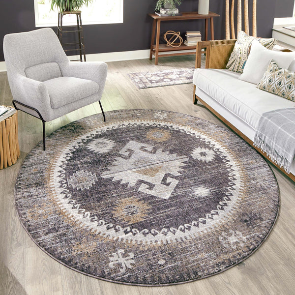 Desert Modern Eco Rug Series Collection Area Rug -  Mojave Round Charcoal Gray  lifestyle 61