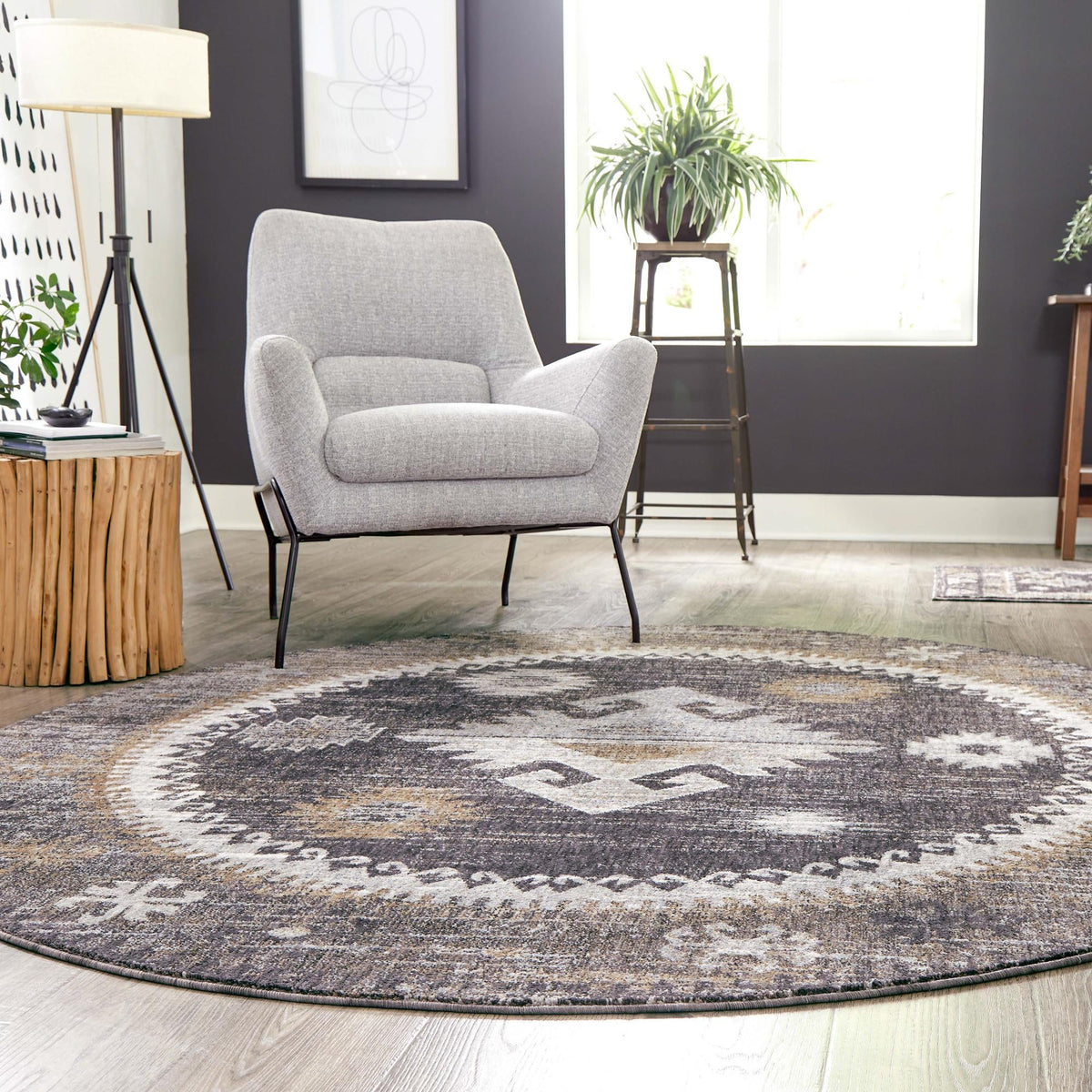 Desert Modern Eco Rug Series Collection Area Rug -  Mojave Round Charcoal Gray  lifestyle 63