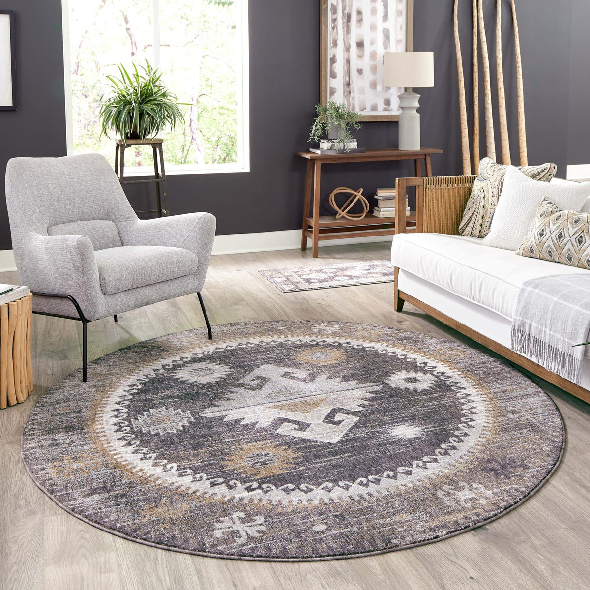 Desert Modern Eco Rug Series Collection Area Rug -  Mojave Round Charcoal Gray  lifestyle 65