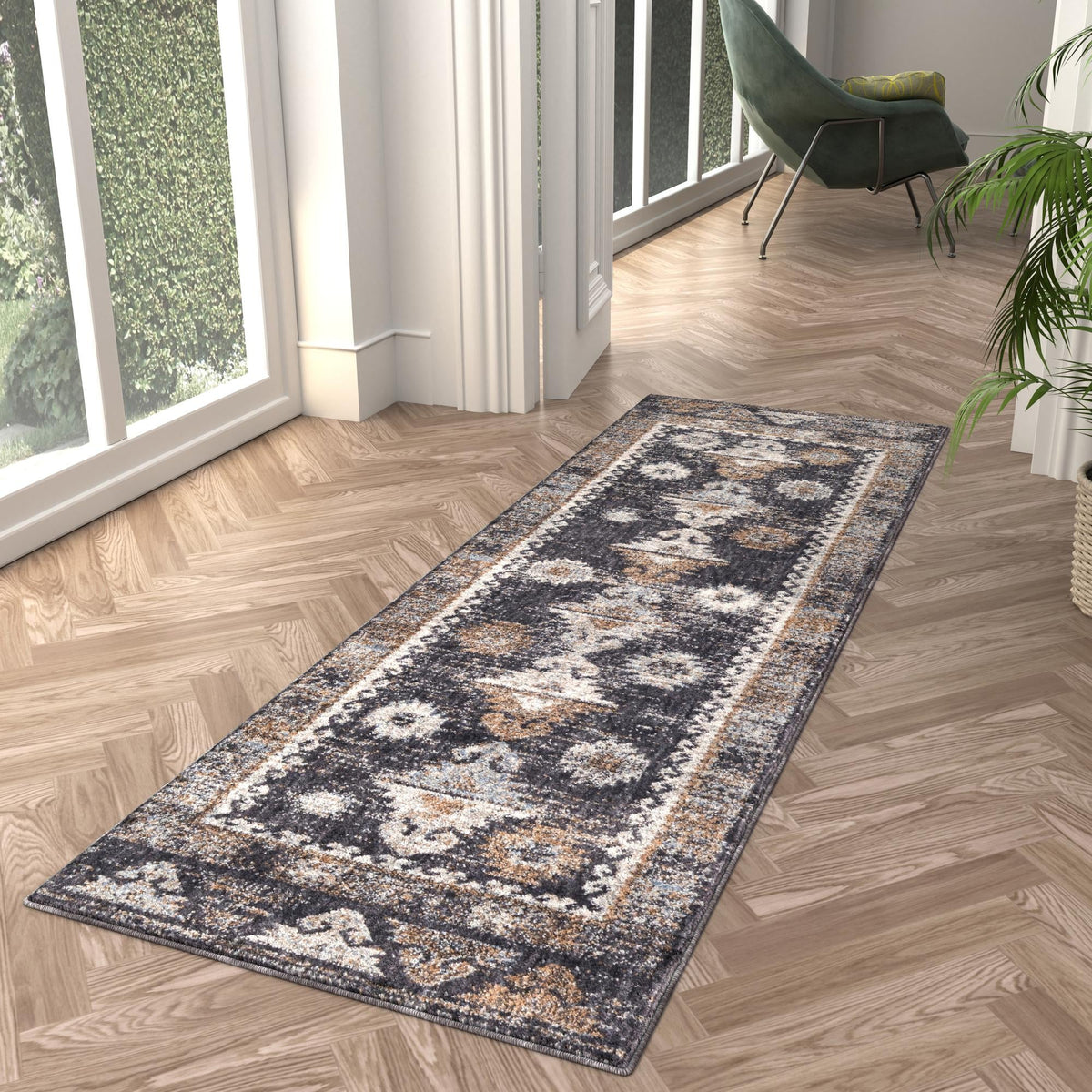 Desert Modern Eco Rug Series Collection Area Rug -  Mojave Runner Charcoal Gray  lifestyle 66