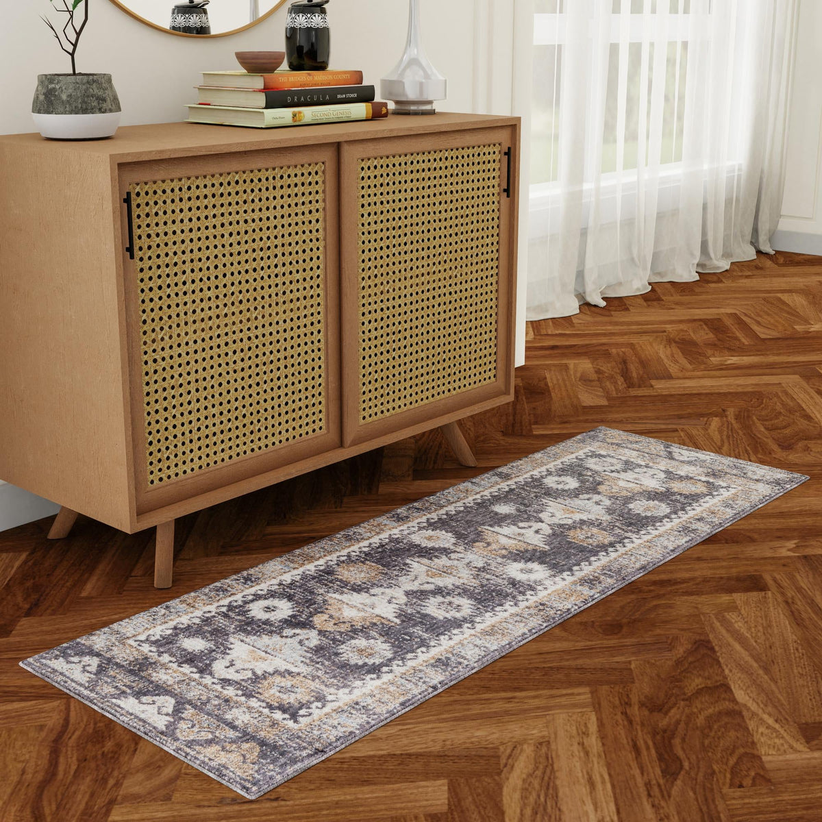 Desert Modern Eco Rug Series Collection Area Rug -  Mojave Runner Charcoal Gray  lifestyle 68