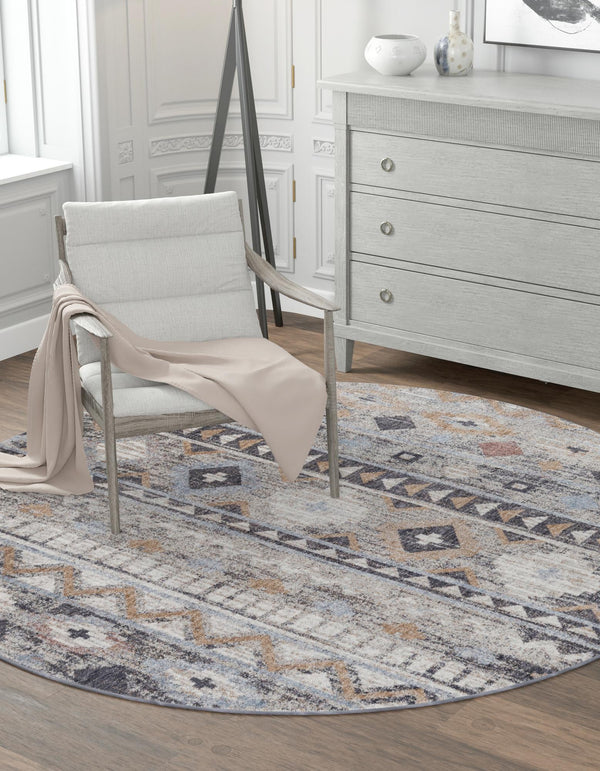 Desert Modern Eco Rug Series Collection Area Rug -  Sonora Round Khaki Gray  lifestyle 45
