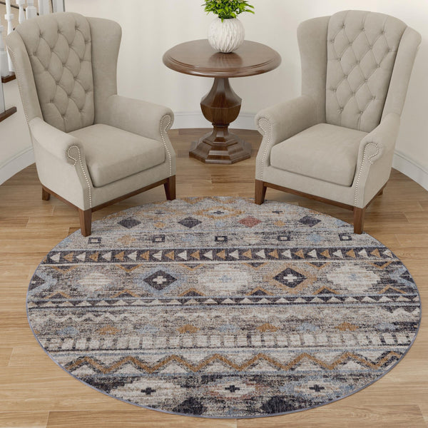 Desert Modern Eco Rug Series Collection Area Rug -  Sonora Round Khaki Gray  lifestyle 51