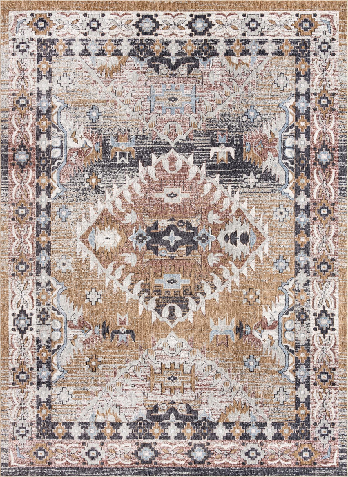 Desert Modern Eco Rug Series Collection Area Rug -  Navajo Rectangle Khaki Gray  lifestyle 2
