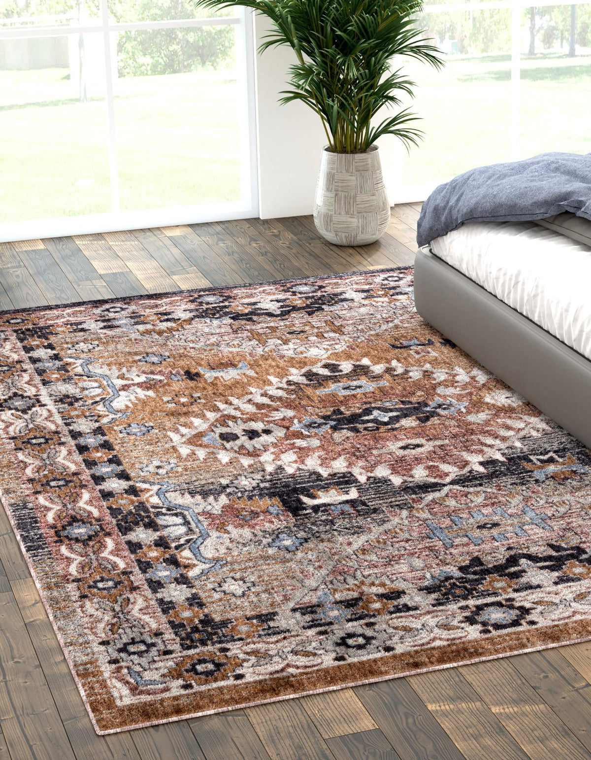 Desert Modern Eco Rug Series Collection Area Rug -  Navajo Rectangle Khaki Gray  lifestyle 2