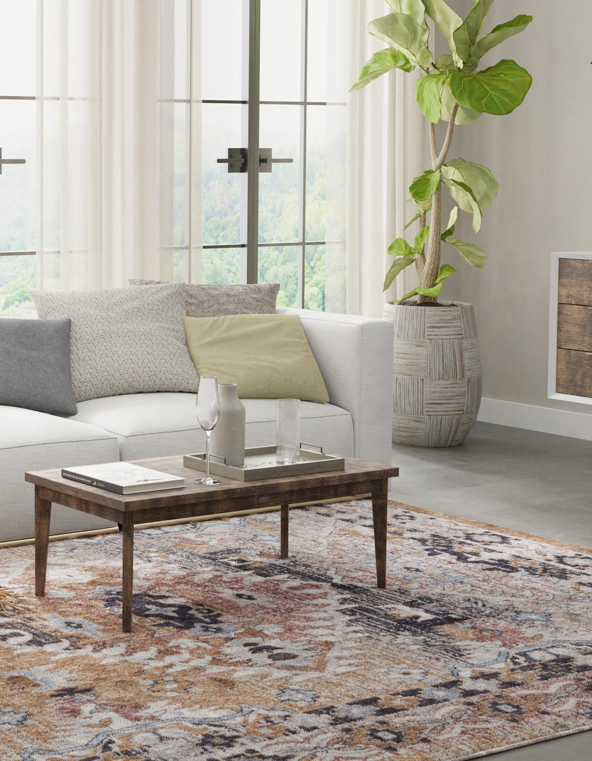 Desert Modern Eco Rug Series Collection Area Rug -  Navajo Rectangle Khaki Gray  lifestyle 13