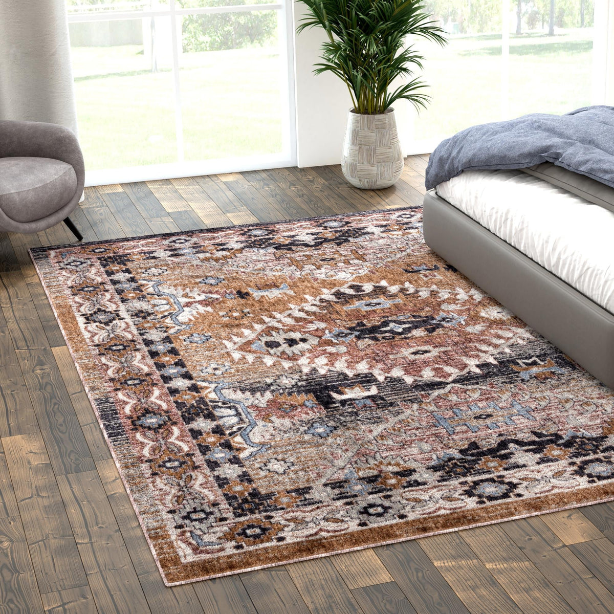 Desert Modern Eco Rug Series Collection Area Rug -  Navajo Rectangle Khaki Gray  lifestyle 21