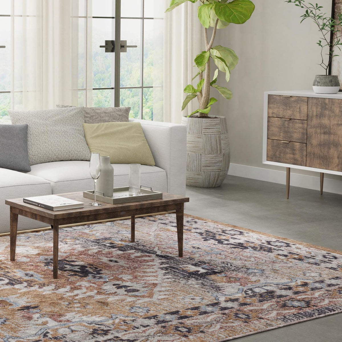 Desert Modern Eco Rug Series Collection Area Rug -  Navajo Rectangle Khaki Gray  lifestyle 27