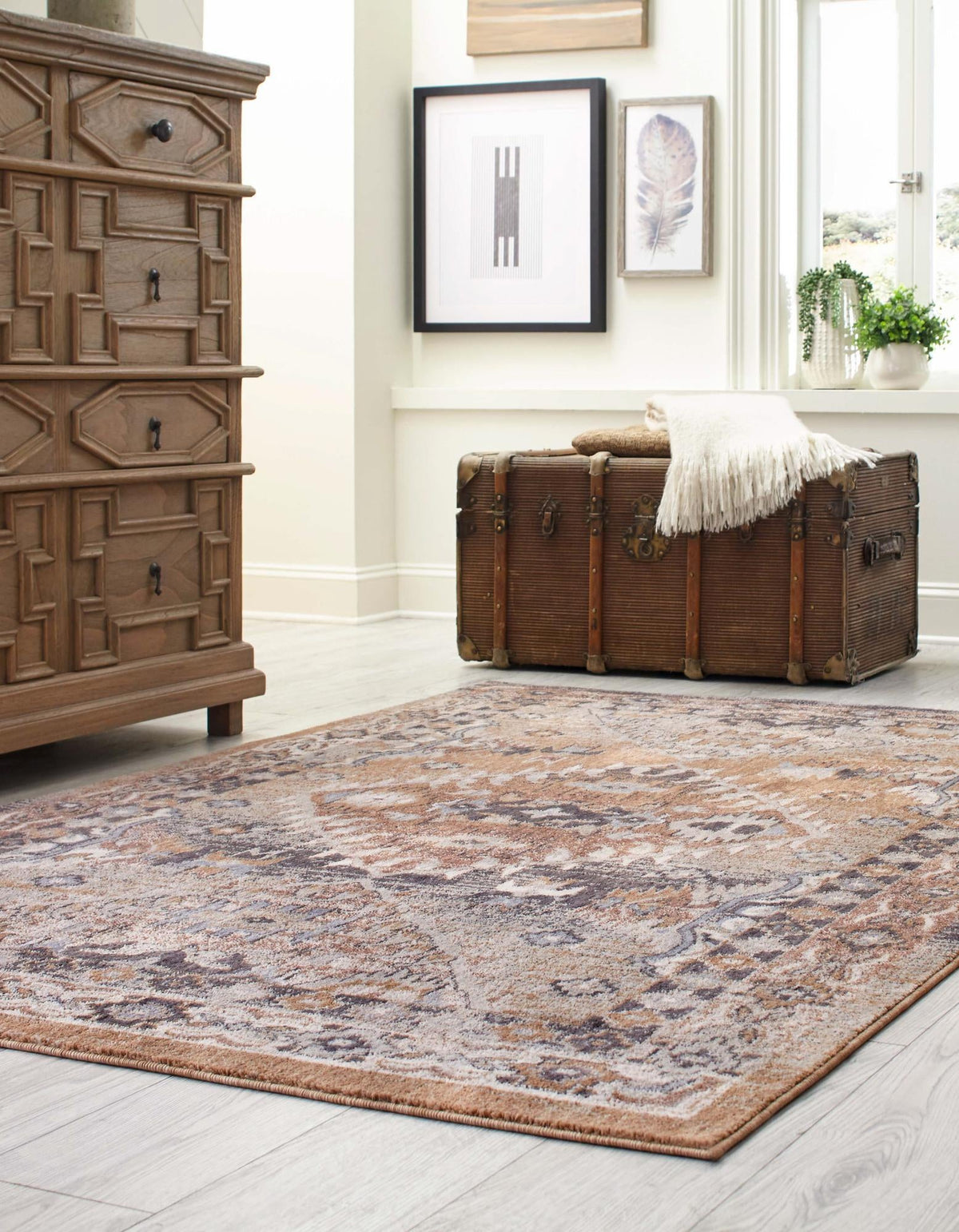 Desert Modern Eco Rug Series Collection Area Rug -  Navajo Rectangle Khaki Gray  lifestyle 5