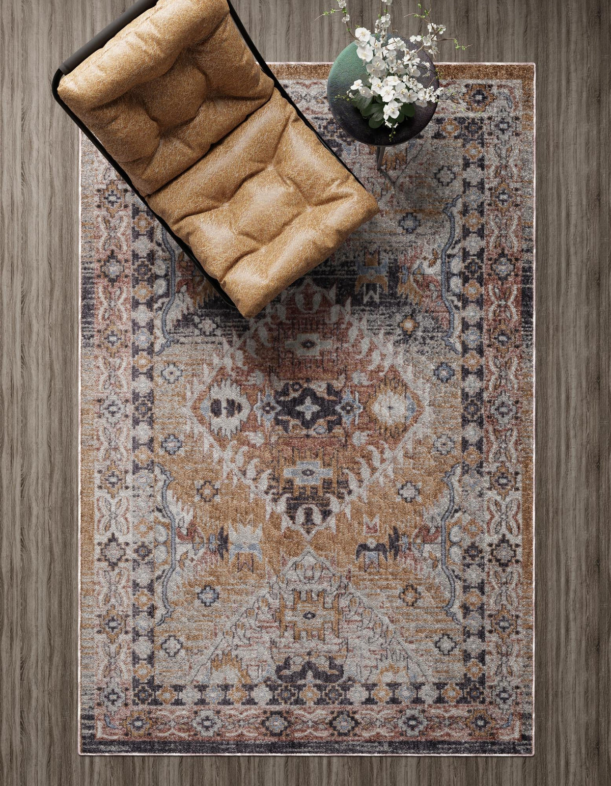 Desert Modern Eco Rug Series Collection Area Rug -  Navajo Rectangle Khaki Gray  lifestyle 7
