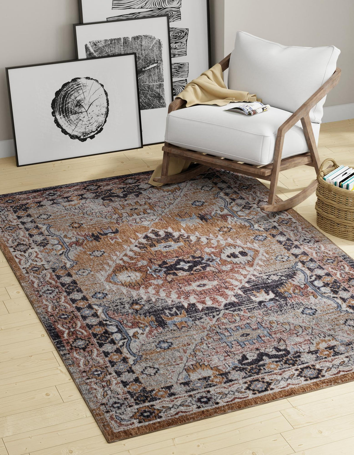 Desert Modern Eco Rug Series Collection Area Rug -  Navajo Rectangle Khaki Gray  lifestyle 19