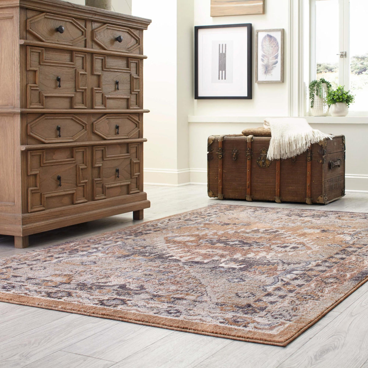 Desert Modern Eco Rug Series Collection Area Rug -  Navajo Rectangle Khaki Gray  lifestyle 24