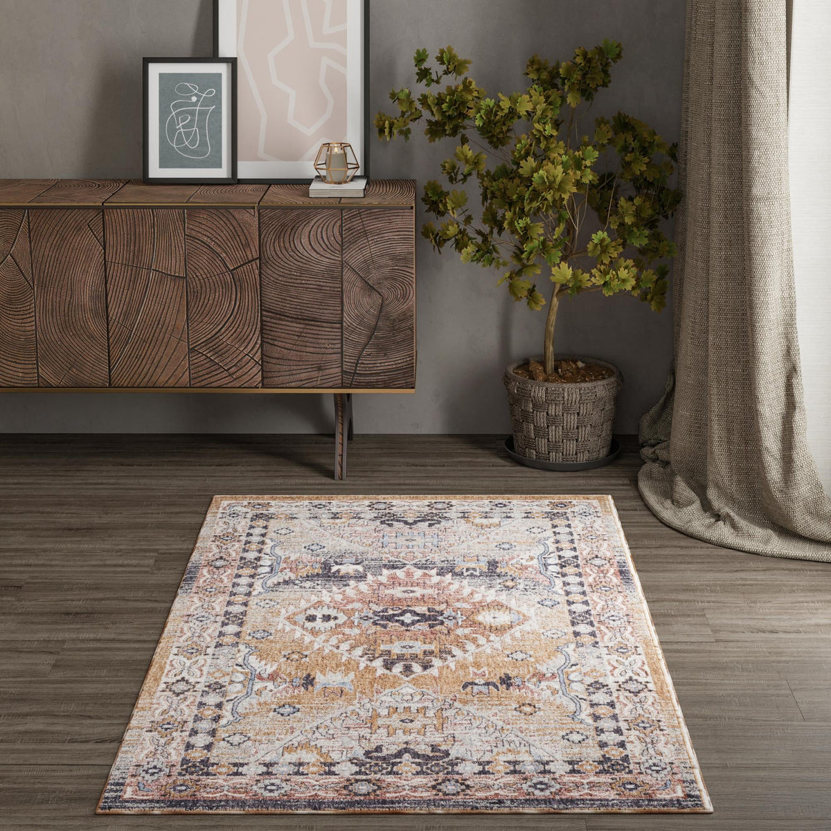 Desert Modern Eco Rug Series Collection Area Rug -  Navajo Rectangle Khaki Gray  lifestyle 31