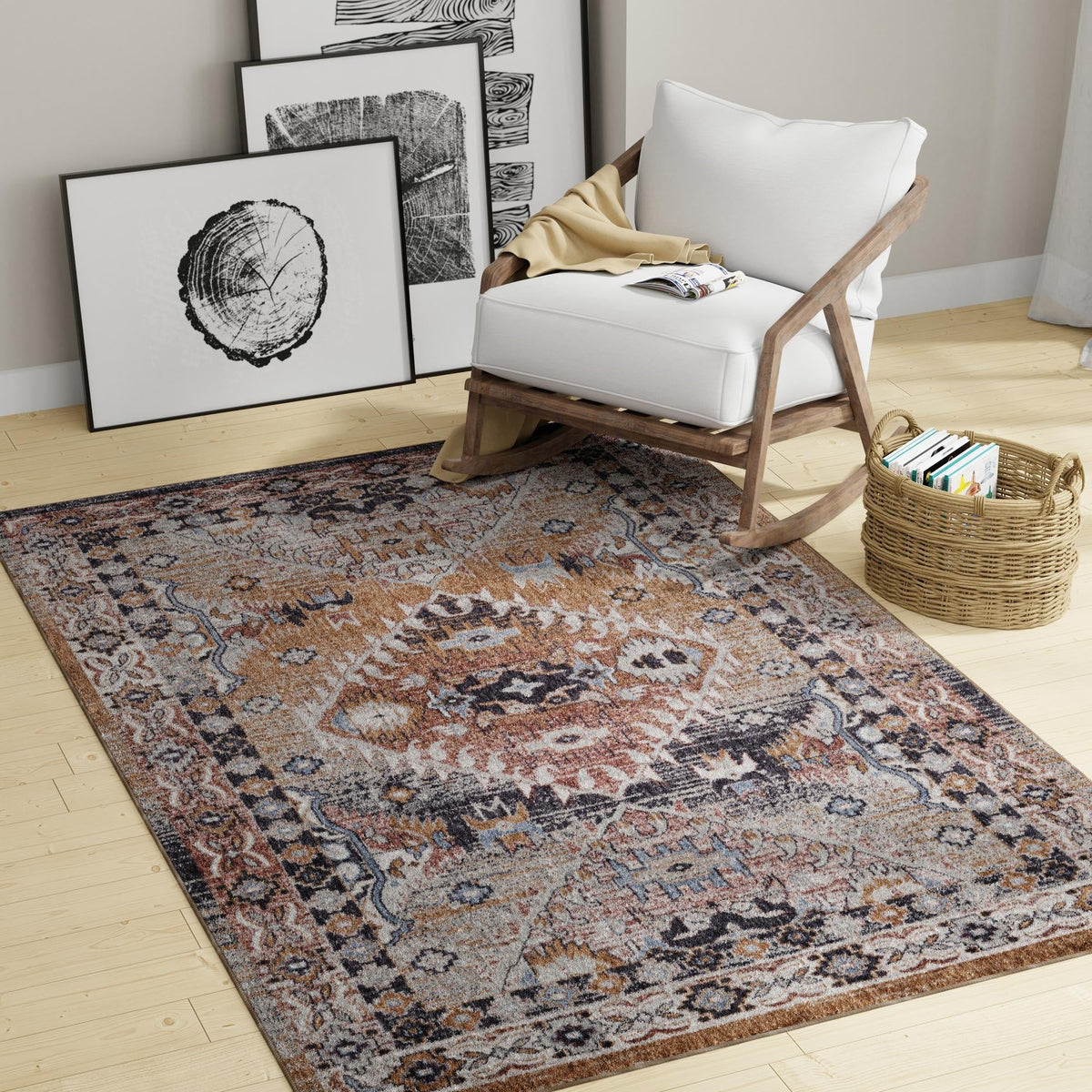 Desert Modern Eco Rug Series Collection Area Rug -  Navajo Rectangle Khaki Gray  lifestyle 33