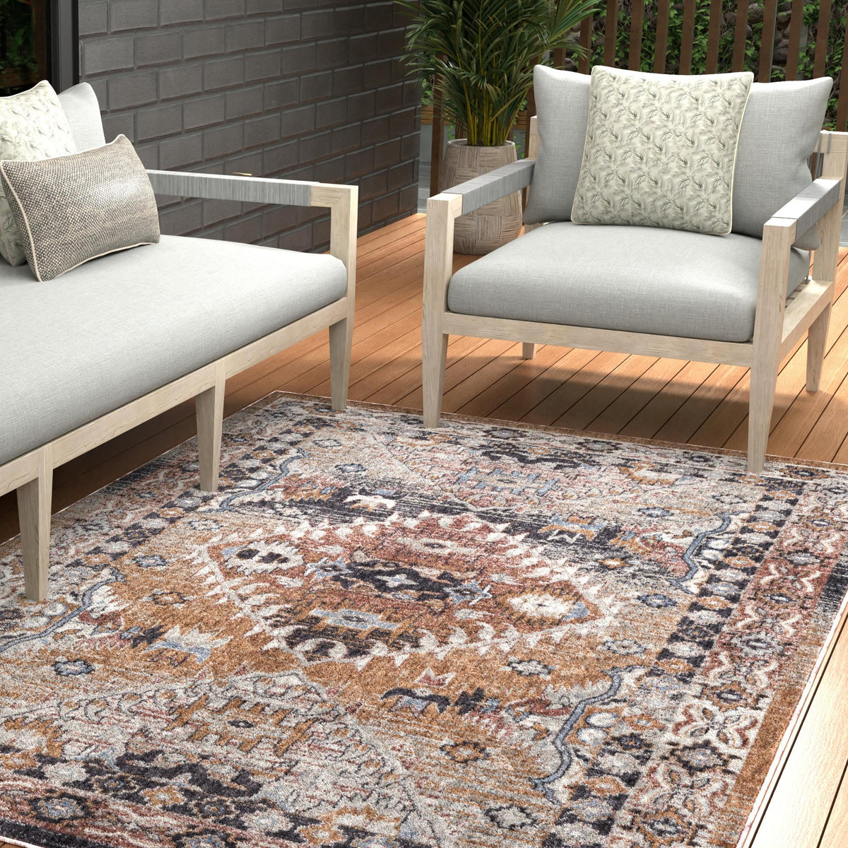 Desert Modern Eco Rug Series Collection Area Rug -  Navajo Rectangle Khaki Gray  lifestyle 34