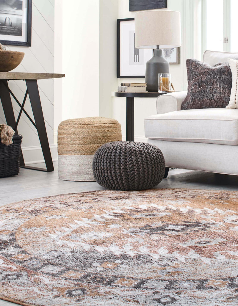 Desert Modern Eco Rug Series Collection Area Rug -  Navajo Round Khaki Gray  lifestyle 39
