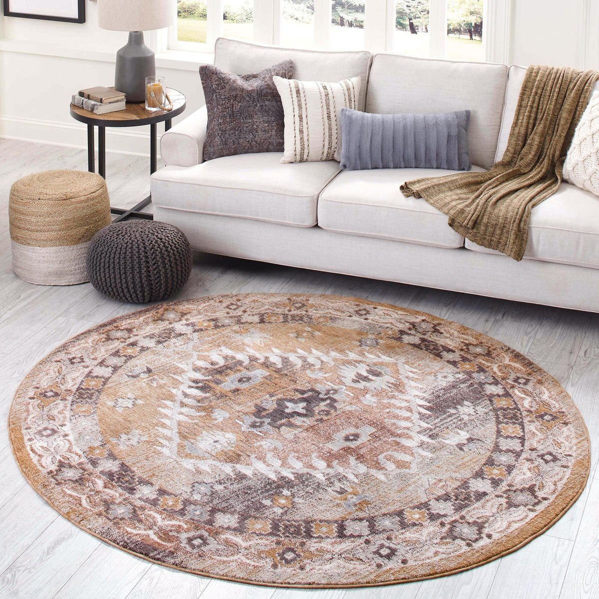 Desert Modern Eco Rug Series Collection Area Rug -  Navajo Round Khaki Gray  lifestyle 58