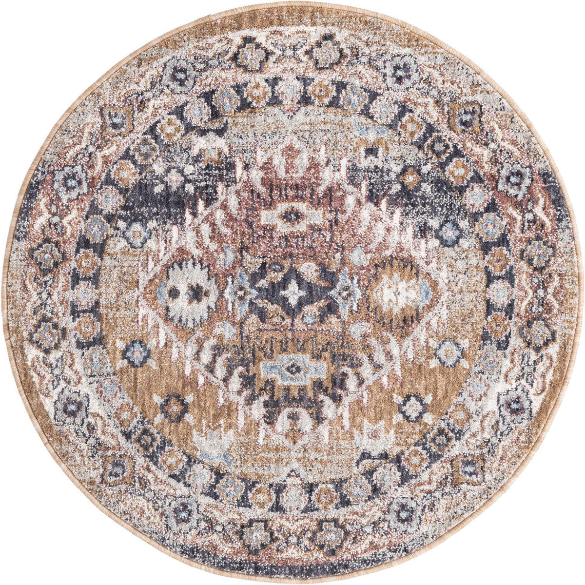 Desert Modern Eco Rug Series Collection Area Rug -  Navajo Round Khaki Gray  lifestyle 35