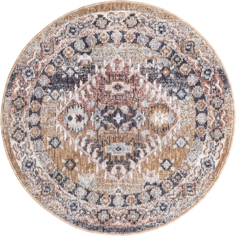 Desert Modern Eco Rug Series Collection Area Rug -  Navajo Round Khaki Gray  lifestyle 35