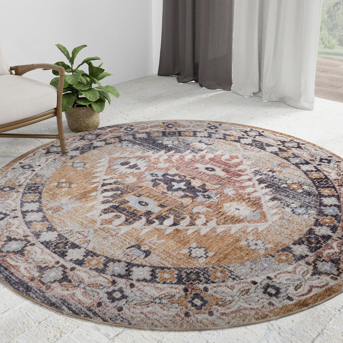 Desert Modern Eco Rug Series Collection Area Rug -  Navajo Round Khaki Gray  lifestyle 62
