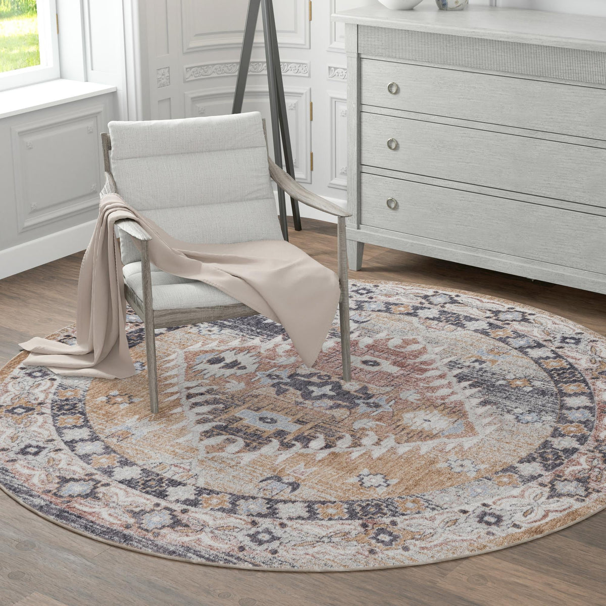 Desert Modern Eco Rug Series Collection Area Rug -  Navajo Round Khaki Gray  lifestyle 64
