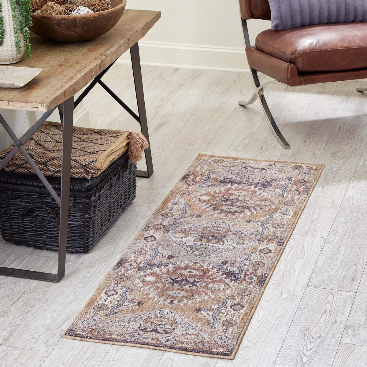 Desert Modern Eco Rug Series Collection Area Rug -  Navajo Runner Khaki Gray  lifestyle 59