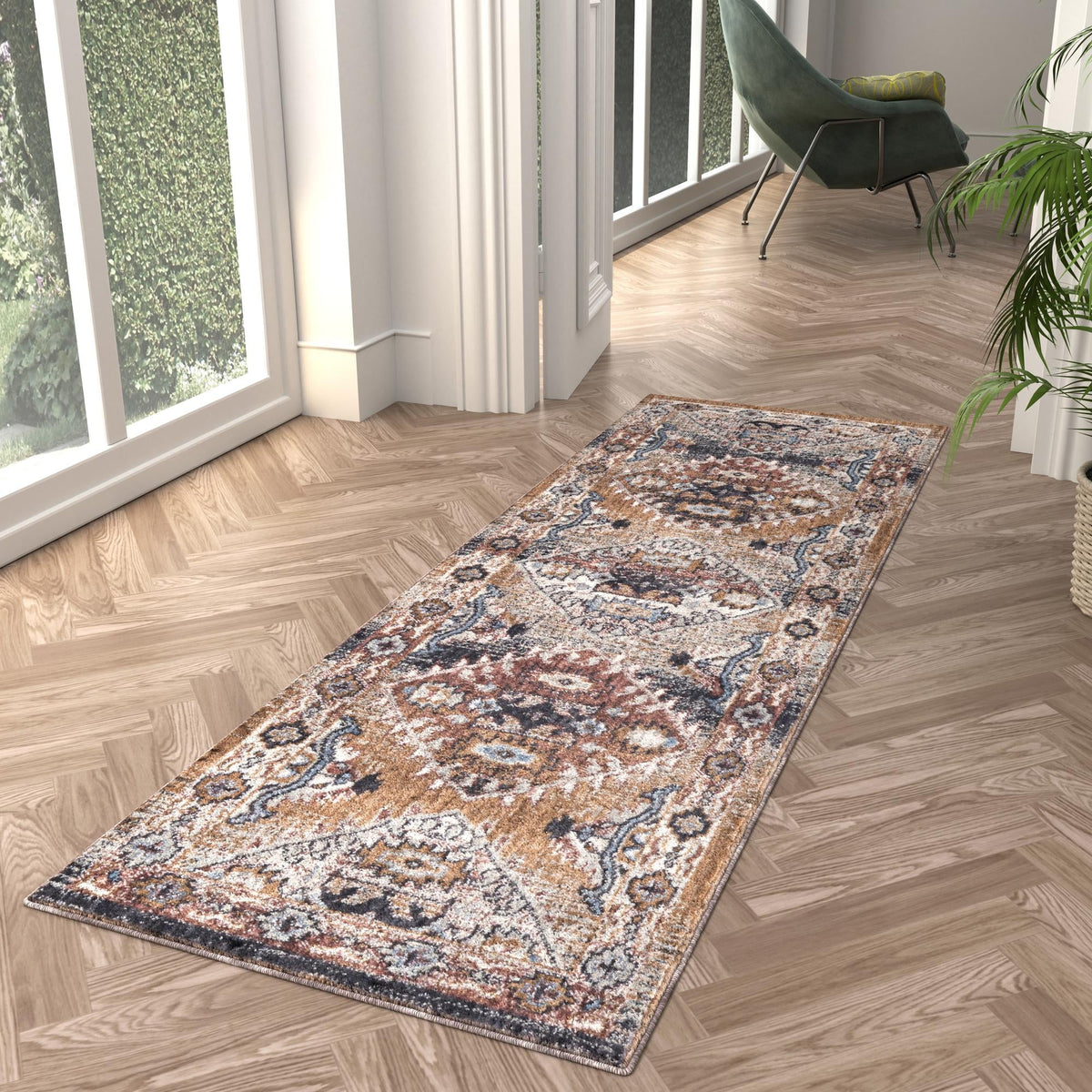 Desert Modern Eco Rug Series Collection Area Rug -  Navajo Runner Khaki Gray  lifestyle 63