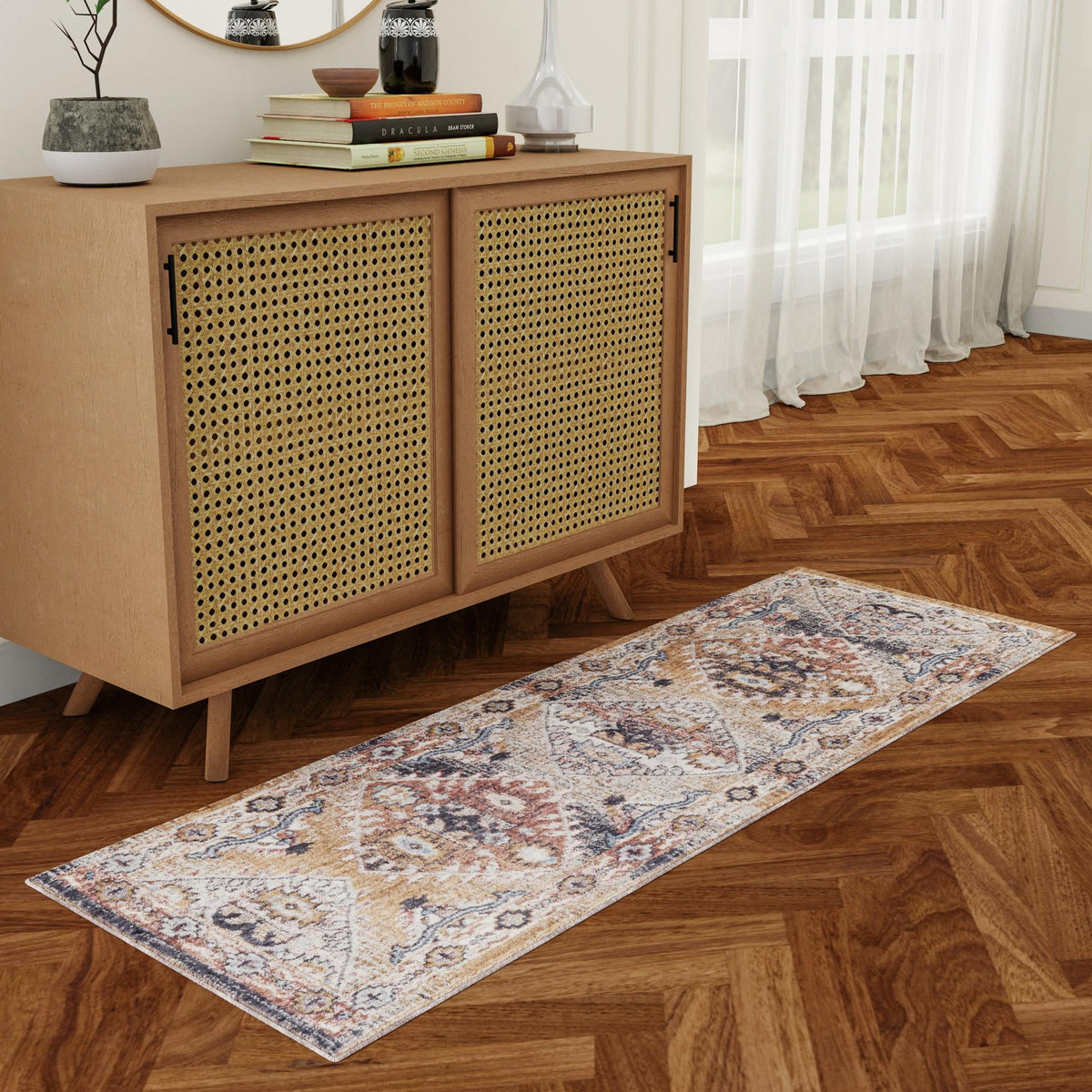 Desert Modern Eco Rug Series Collection Area Rug -  Navajo Runner Khaki Gray  lifestyle 65