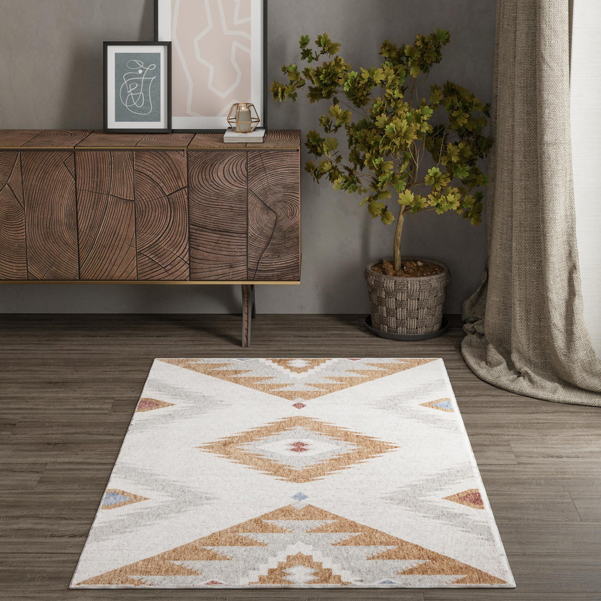 Desert Modern Eco Rug Series Collection Area Rug -  Zion Rectangle Ivory  lifestyle 21