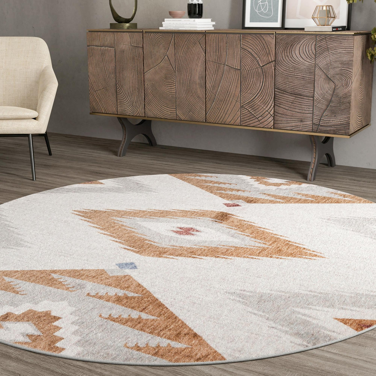 Desert Modern Eco Rug Series Collection Area Rug -  Zion Round Ivory  lifestyle 50