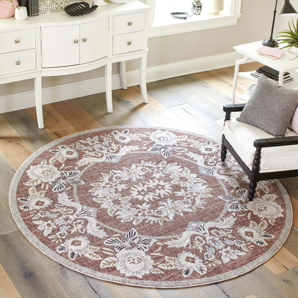 Heritage Harbor Collection Area Rug -  Seabreeze Round Dusty Rose  lifestyle 141