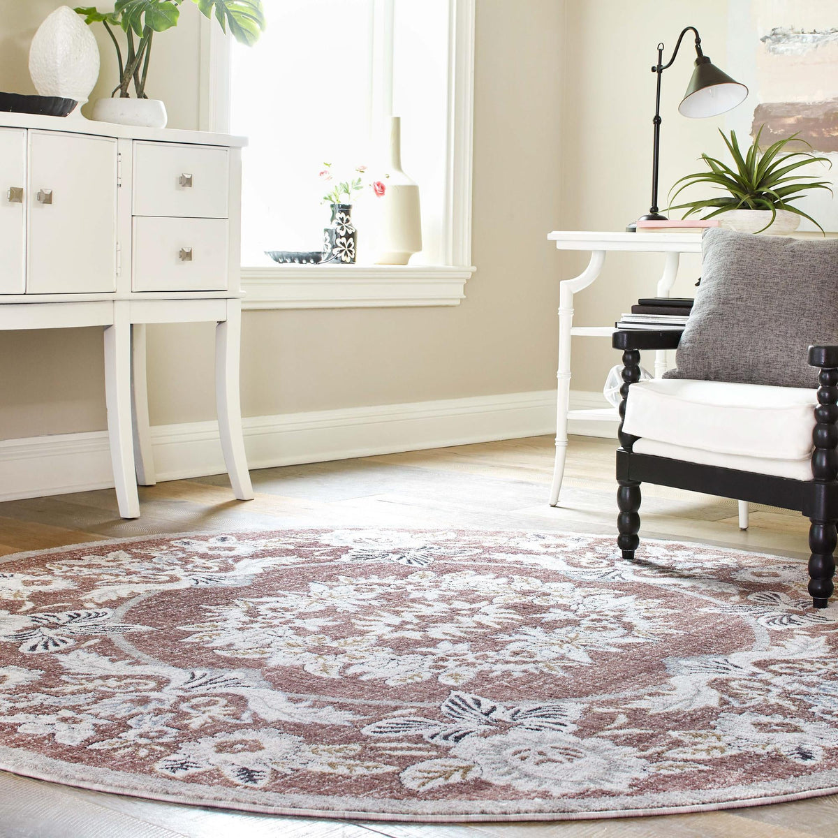 Heritage Harbor Collection Area Rug -  Seabreeze Round Dusty Rose  lifestyle 146