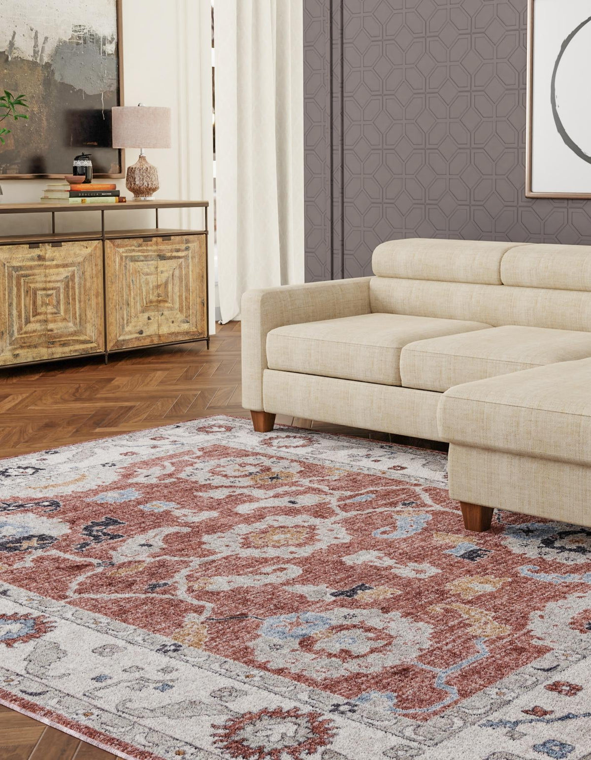 Heritage Harbor Collection Area Rug -  Dockside Rectangle Dusty Rose  lifestyle 4