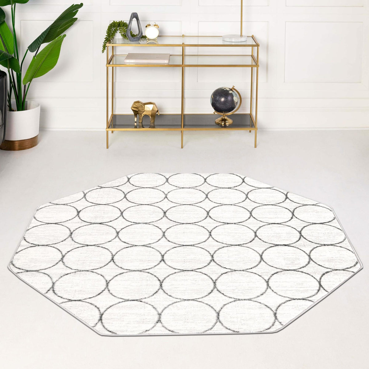Garden Maze Retreat Collection Area Rug -  Ivyhaven Octagon White  lifestyle 117